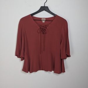 Mossimo Dusty Rose Flutter Sleeve Crop Blouse EUC